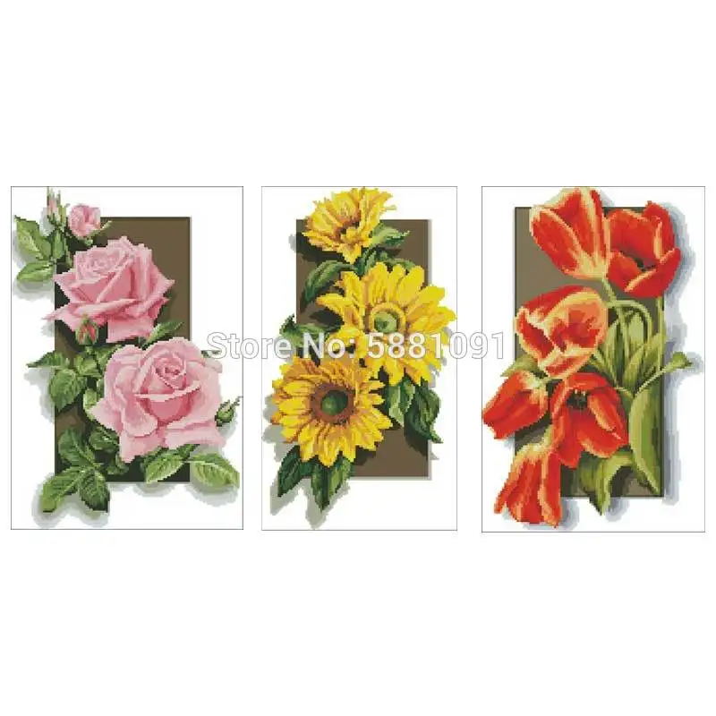 

Tulip rose sunflower patterns Counted Cross Stitch 11CT 14CT 18CT DIY Cross Stitch Kits Embroidery Needlework Sets home decor