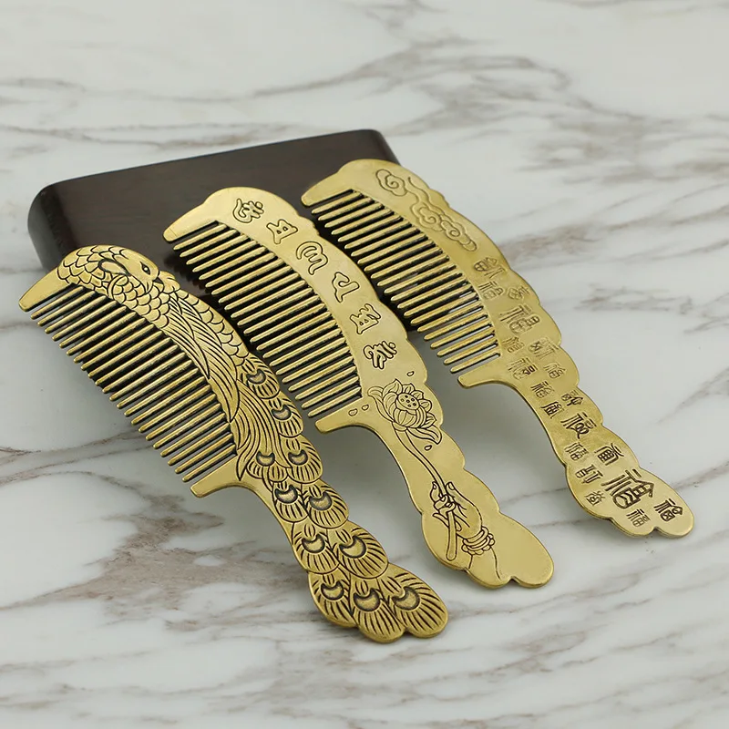 

Peacock Copper Comb Home Dressing Table Decoration Vintage Pure Brass Comb Figurines Makeup Hair Comb Handmade Crafts Gifts