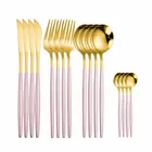 Набор столовых приборов из нержавеющей стали, набор из 16 предметов золотистого и розового цвета