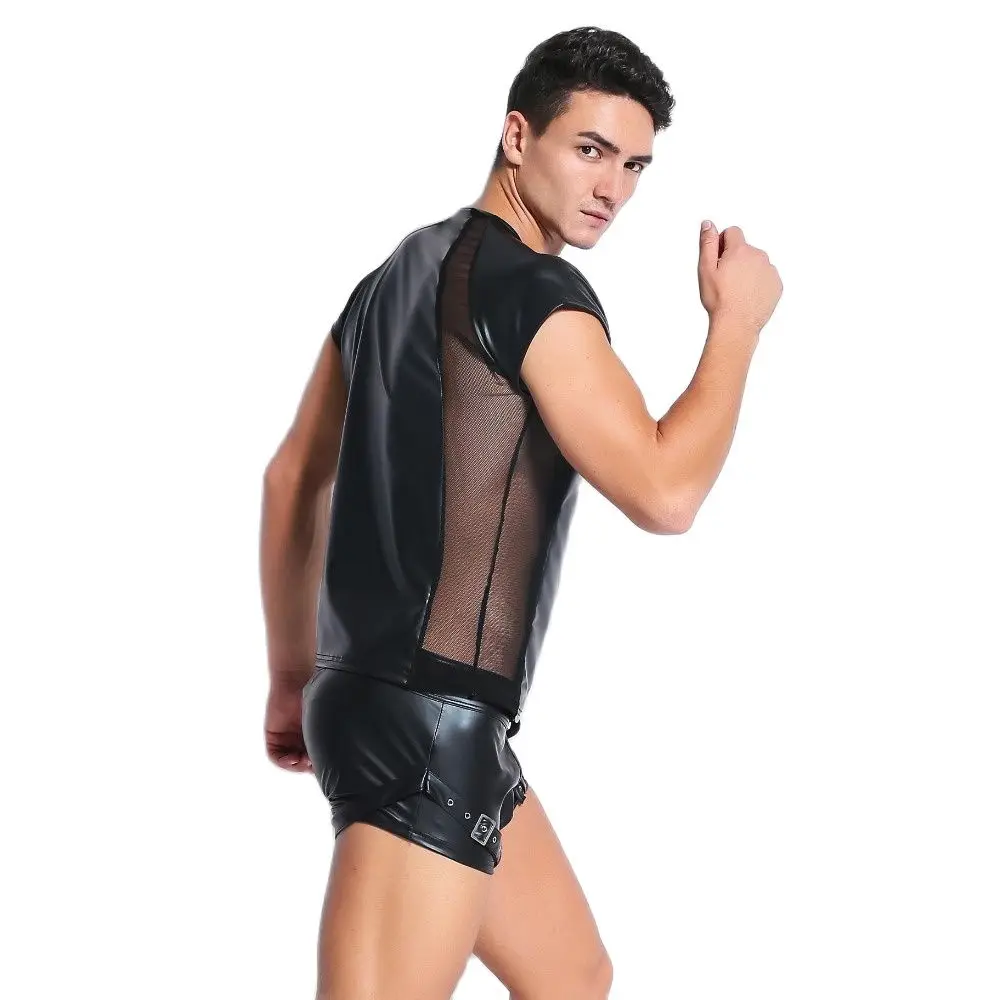 Мужская облегающая футболка с коротким рукавом сетчатые Топы в стиле пэчворк