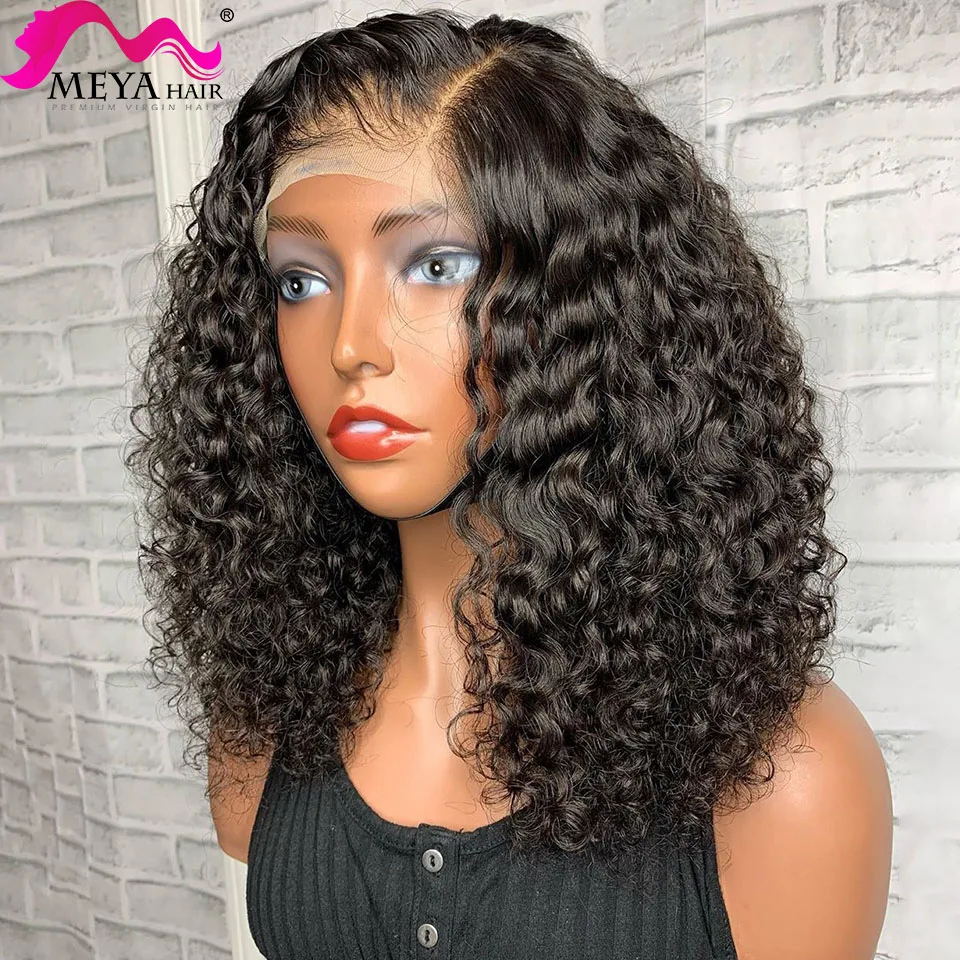 Jerry Curly 13x4 Lace Front Wig Short Bob Frontal Human Hair Wigs Deep Wave Brazilian Remy Pre Plucked 4x4 Lace Closure Wig 180%