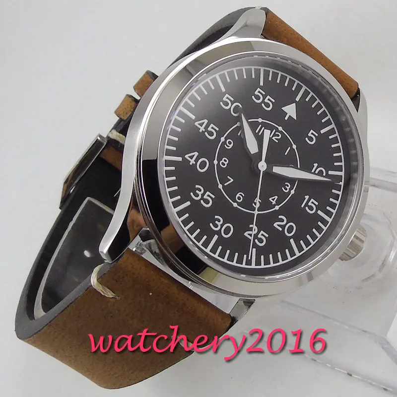 42 мм corgeut черный циферблат светящийся сапфировое стекло механические