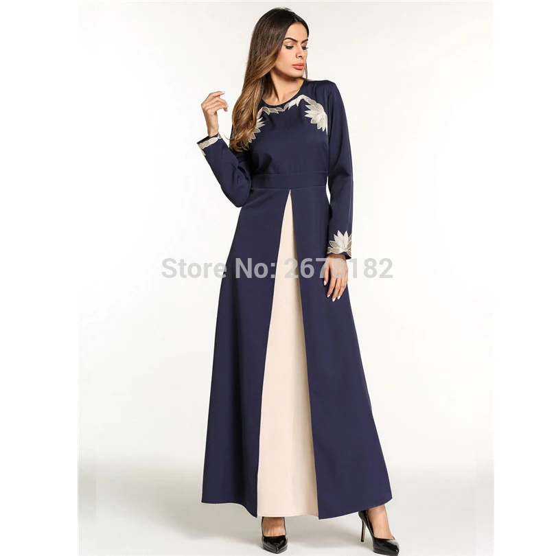 Темно-синие платья с вышитыми цветами Anarkali мусульманское вечернее платье