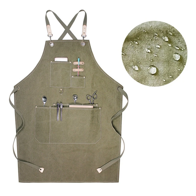 

2Pcs Canvas Apron with Pockets,for Men & Women,Waterproof Apron for Kitchen Cooking & Garden Working,Green & Grey