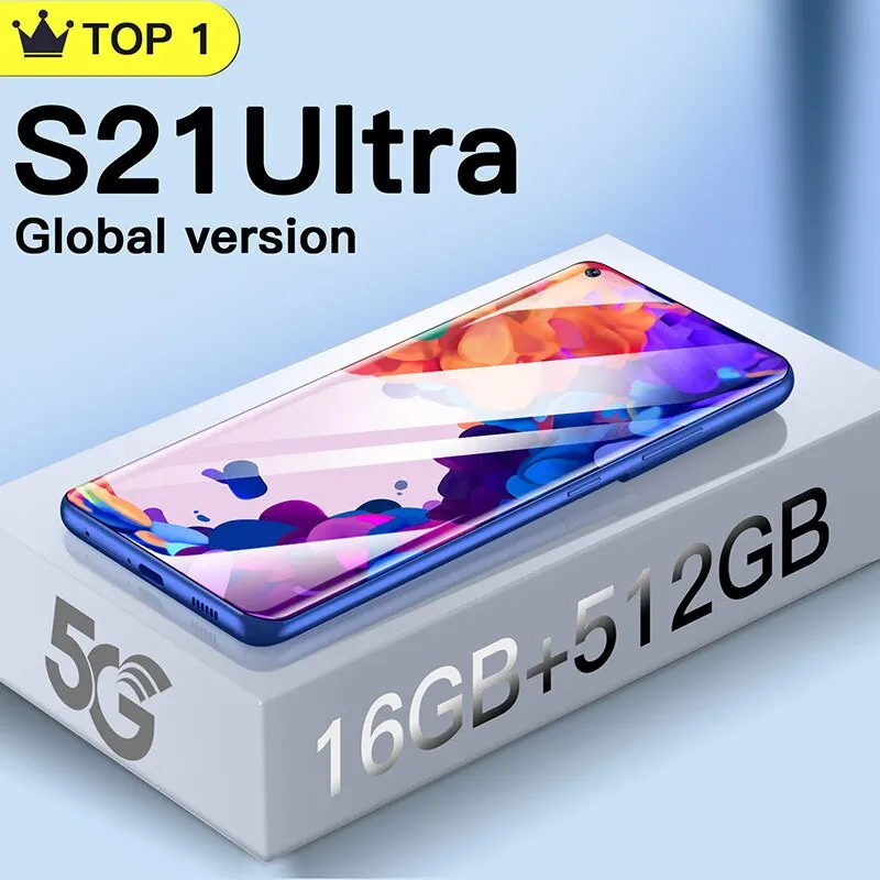 

7.2 Inch New S21+Ultra Smartphone 6800mAh Unlock Global Version 4G/5G Android 10 24MP+48MP 16GB+512GB Moblie phones Celular