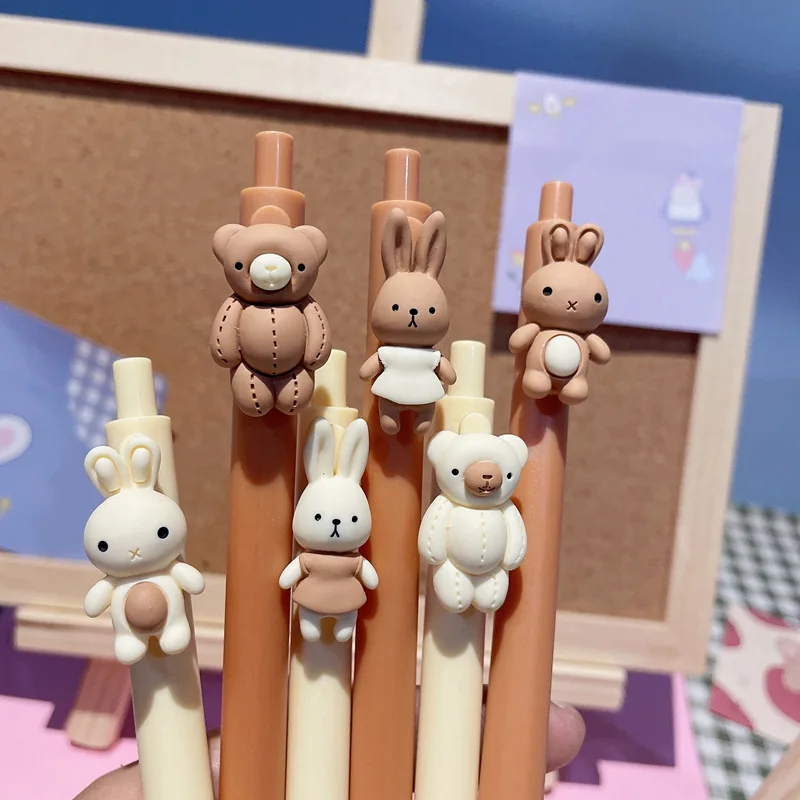 

36 pcs/lot Creative Bear Rabbit Press Gel Pen Cute 0.5mm Black ink Signature Pens School Office writing Supply Promotional Gift
