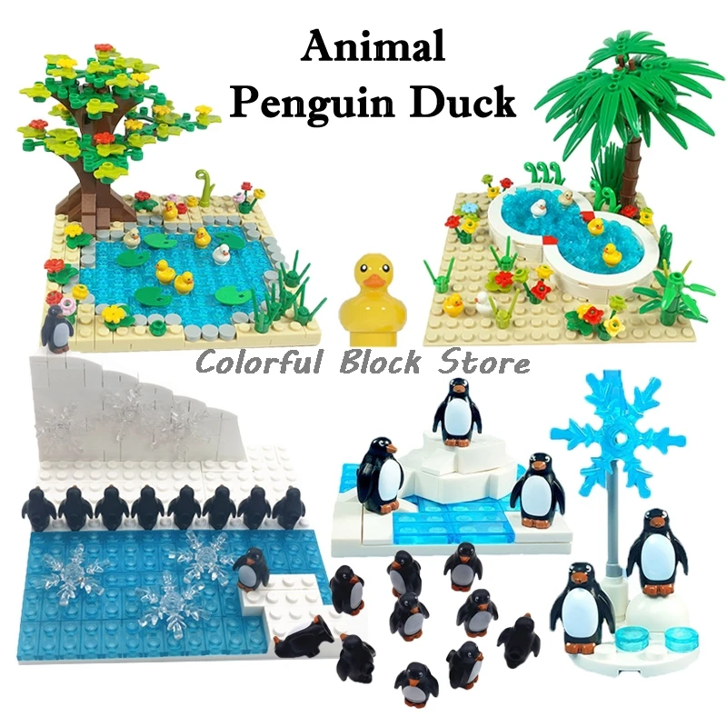 MOC Street View Zoo Antarctic Penguin Duck Jungle Pond Coconut Tree Tree House Building Block Accessories Kid Creative Gift Toy