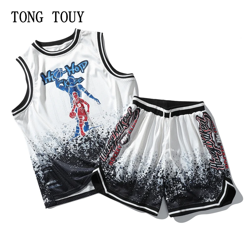 

Hip Hop Print Basketball Jerseys Set Men Outdoor Sportswear Gym Clothes Men's Sets High Quality Quick Dry Basketball Uniform Men