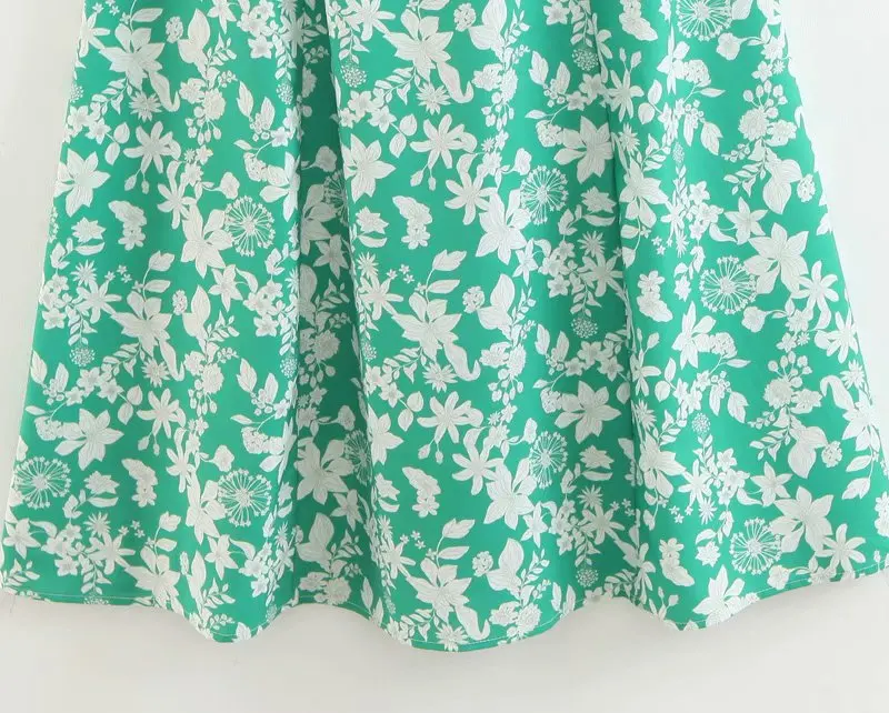 2018 женское винтажное зеленое платье миди с цветочным принтом женские