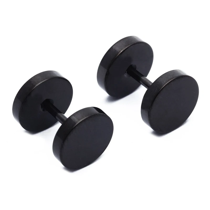 

Pair Men's Titanium Steel Barbell Stud Earrings Gothic Black 8Mm