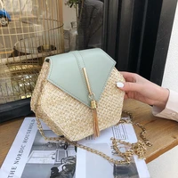 bohemian style strawleather handbag women summer rattan bag crossbody bag woven beach circle bohemia shoulder bag new fashion