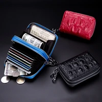 credit card holder women coin purse alligator genuine leather rfid business id card holder wallet men double zipper card case