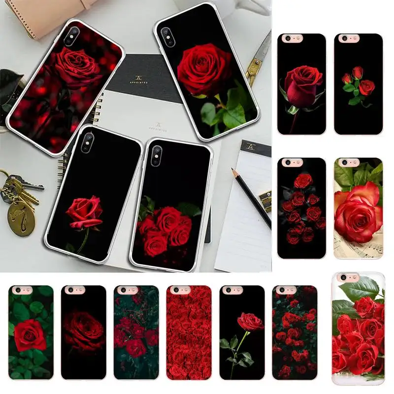 

YNDFCNB Bright Red Rose Flowers Phone Case for iPhone 11 12 13 mini pro XS MAX 8 7 6 6S Plus X 5S SE 2020 XR case