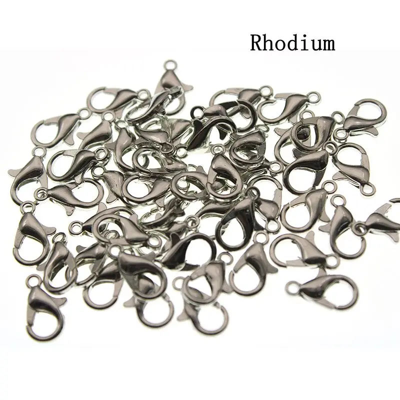 rhodium 10 12 14 16 18 21 мм серебряный пистолет черный карабин застежки крючки для соединитель для браслета, ожерелья конец застежки Fit DIY ювелирных изделий - Цвет: rhodium