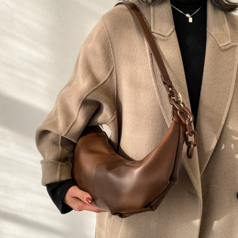 

PU Leather Women Shoulder Bag Hobos Tote Handbag Solid Under Arm Bags Fashion Versatile Female Crossbody Bag