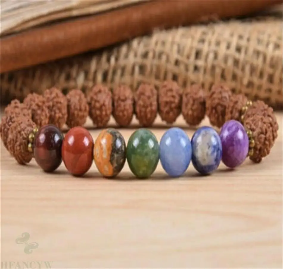 

8mm Rudraksha Picasso Gemstone Mala Bracelet Cuff 7.5inches Wrist Lucky Stretchy Pray Spirituality Bless Gemstone Bead Monk