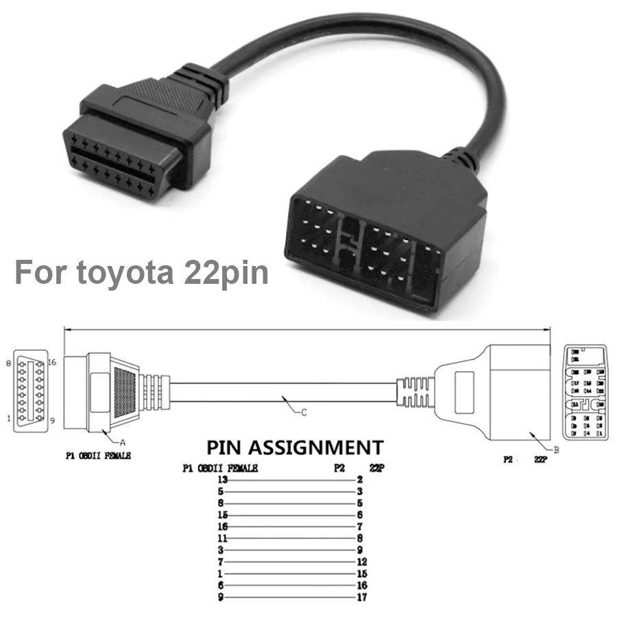

17-контактный 22-контактный на 16-контактный кабель OBD2 для TOYOTA Old 22-контактный 17-контактный автомобильный 1-метровый лапша OBD2 16-контактный разъем «папа-мама»