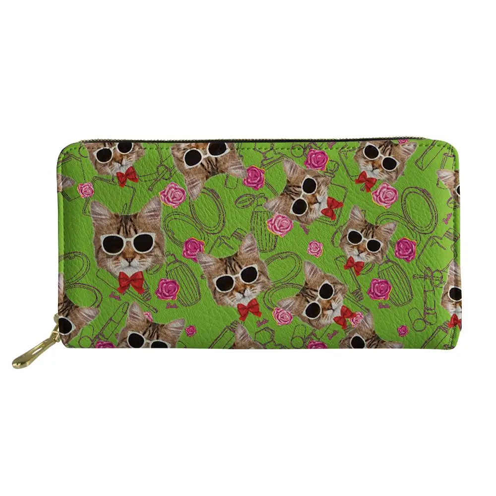 

Coloranimal Cute Girls Pink Wallets Cat With Glasses Pattern PU Leather Purses Long Zipper Clutch Card Holder Cases Gift