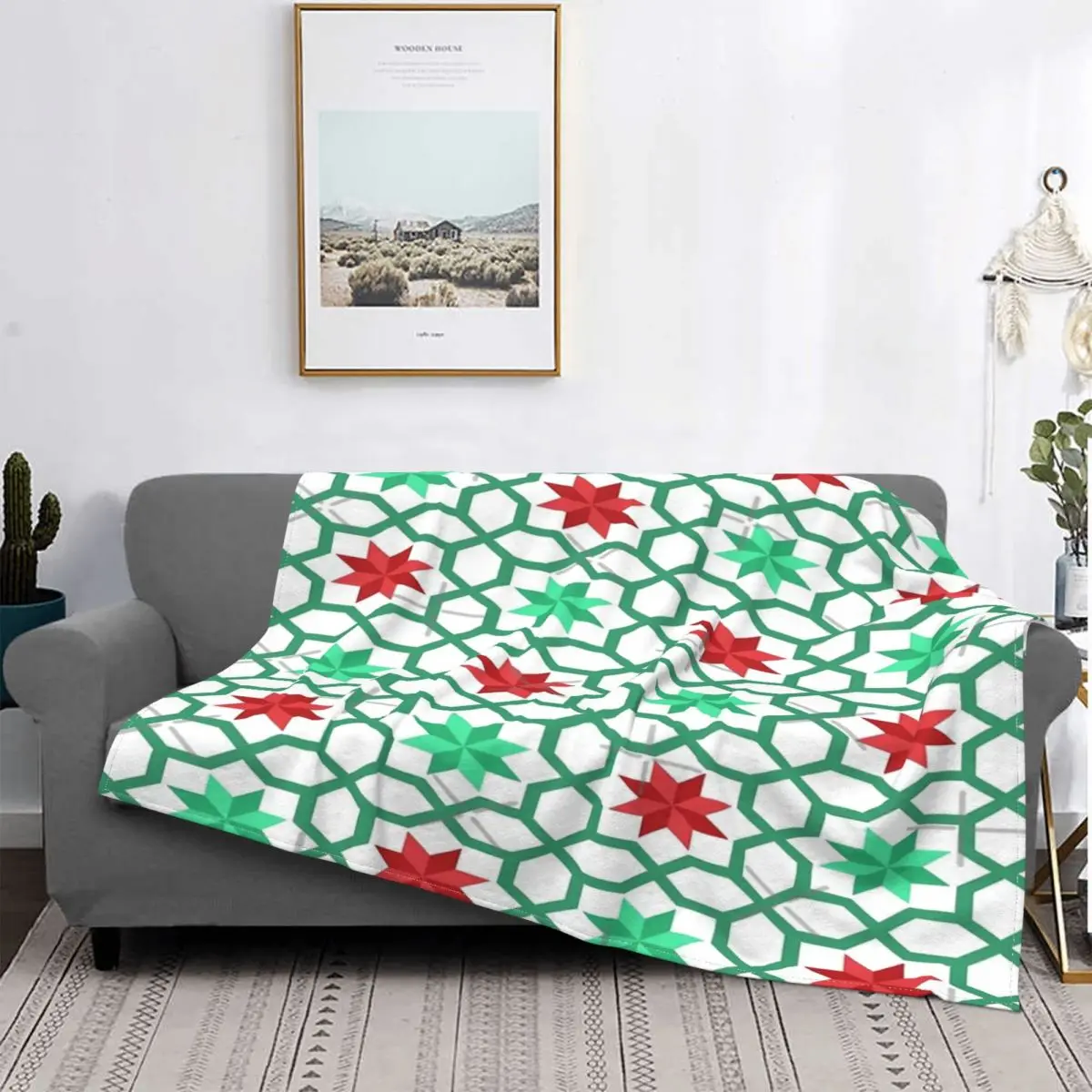 

Manta roja y verde con patrón de estrella de Navidad, colcha para cama a cuadros, manta de muselina, toalla de playa de lujo