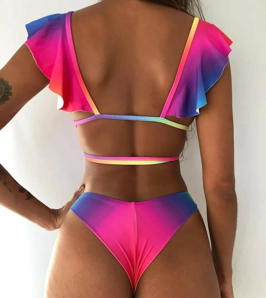 2019 Летняя женская пляжная одежда градиентный Радужный купальный костюм