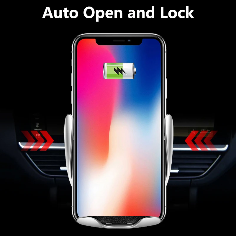 Беспроводное автомобильное зарядное устройство для iPhone Samsung Huawei Smart Auto Clamp 10 Вт Qi