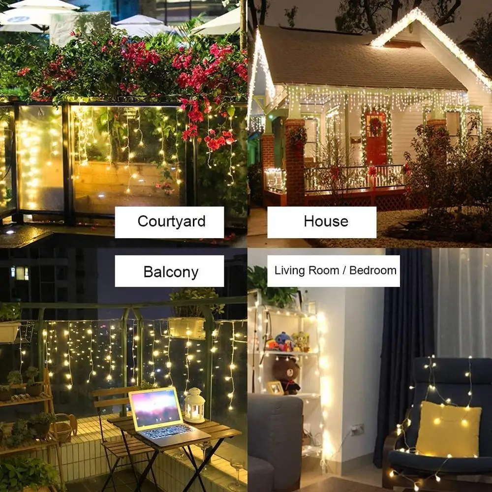 

8m-48m 220V Christmas Garland LED Curtain Icicle String Light Droop 0.4-0.6m Mall Eaves Garden Stage Patio Outdoor Decoration