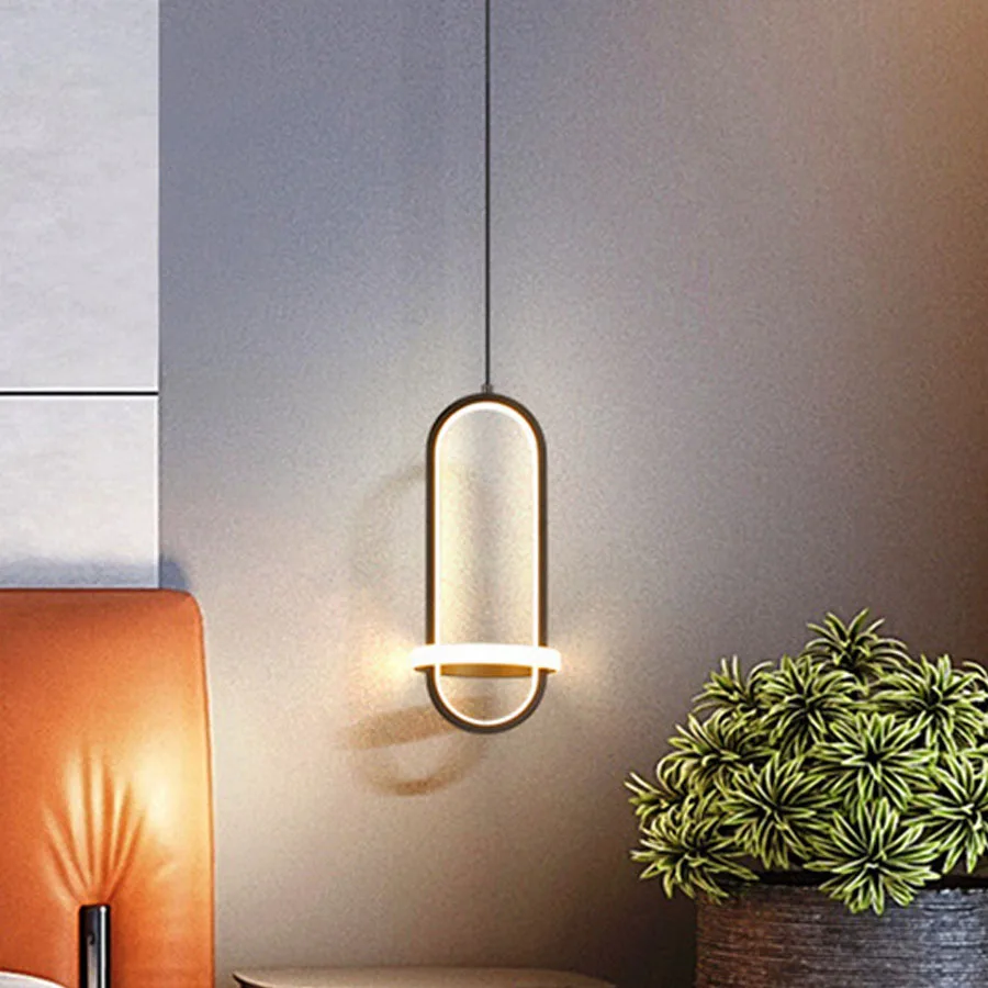 

21W Nordic Ring LED Pendant Lights Black Gold Dining Study Room Bedroom Bedside Hanging Light Foyer Table Kitchen Pendant Light