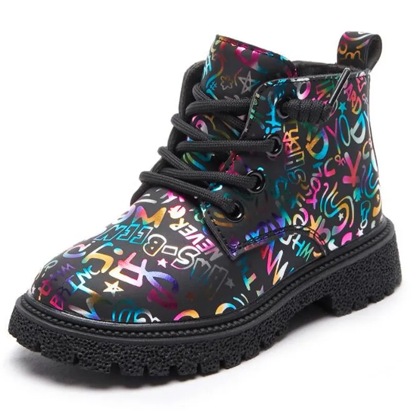 

Girls' Graffiti Martin Boots New Winter 2021 Velvet Boy Girl Short Boots Wet Shoes Black Pink Kid's Cartoon Baby Boots