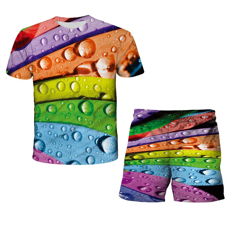 

Summer Kids 3D T-shirt Boys Girls Colorful Harajuku Style T Shirt Children Casual Multi-Color Tshirt Clothes Tops Tee+Shorts Set
