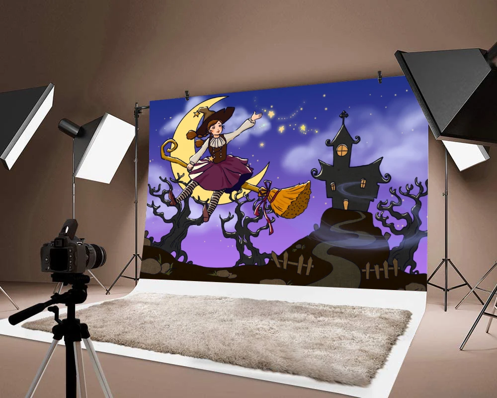 

Backdrops Photography Witch Pumpkin Lantern Printed Background Decor Thin Vinyl Backdrop Photos Halloween Decorations