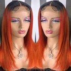 1Bоранжевый короткий Боб, человеческие волосы, парики с фронтальным кружевом, прямые, цвет Омбре, кружевной парик для черных женщин, без клея, кружевные волосы