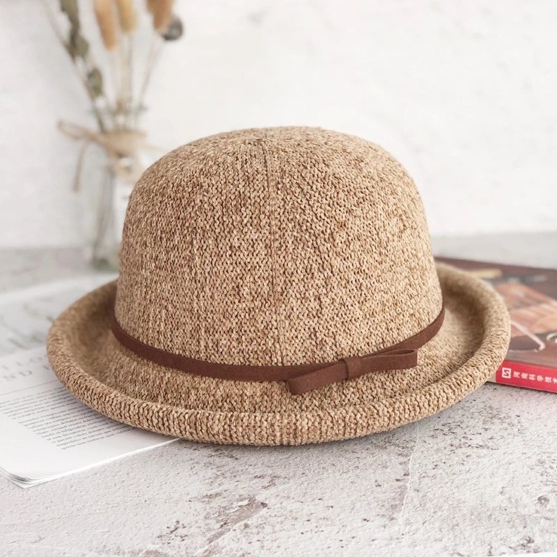 Женская дышащая шляпа с бантом на плоской подошве Пляжная соломенная Панама