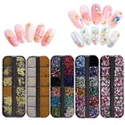 12 сетки меха; Коробке; Золотые, серебряные, полые 3D, украшение для ногтей, смешанный металлический каркас блесток ногтей заклепки блестящий кулон Стразы для маникюра шпильки