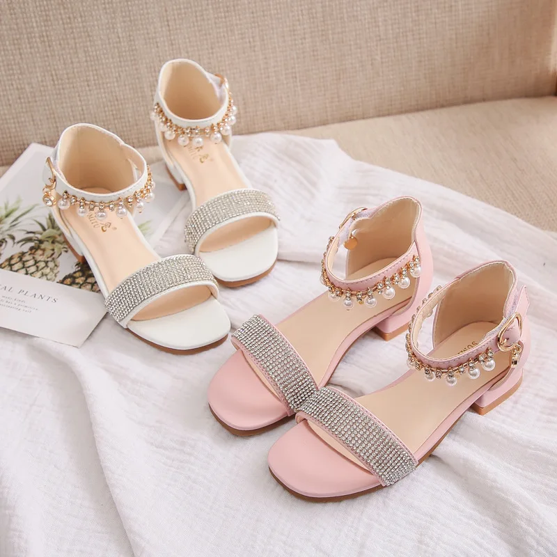 

Fashion Rhinestone Little Girls Dress Summer Sandals For Children Kids Princess Beach Gladiator Wedges Shoe 2021 3 5 7 12 Years