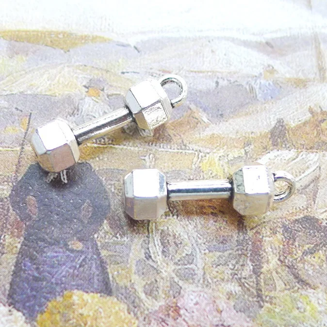 10 шт./лот 7*21 мм старинное серебро цвет металла фитнес штангой Шарм гантели кулон