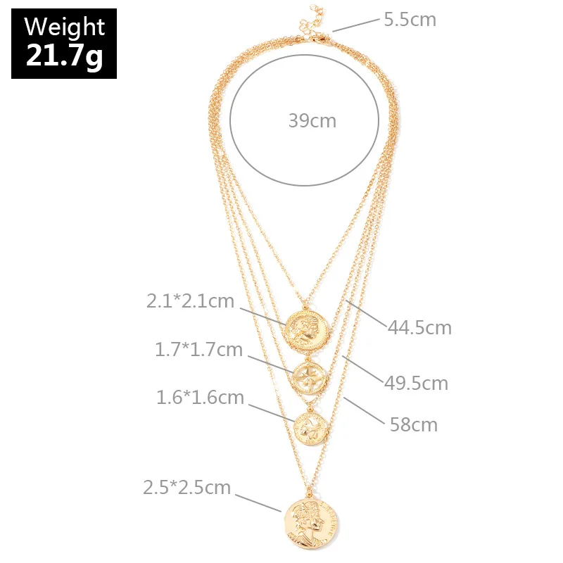 

Fashion Jewelry Multiayer Metal Necklace Vintage Simple Goth Portrait Layered Pendant Necklaces Jewelry For Women Girls