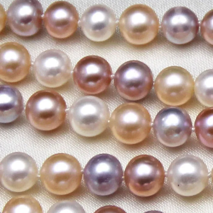 

Multi color long 8-9MM freshwater pearl mixed color sweater chain round light micro genuine leisure necklace 50INCH