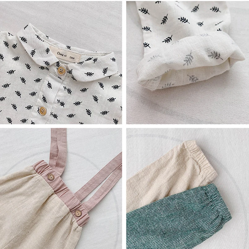 Цветочные Длинные рукава Детская блуза + вельвет чулок Штаны комплект одежды для