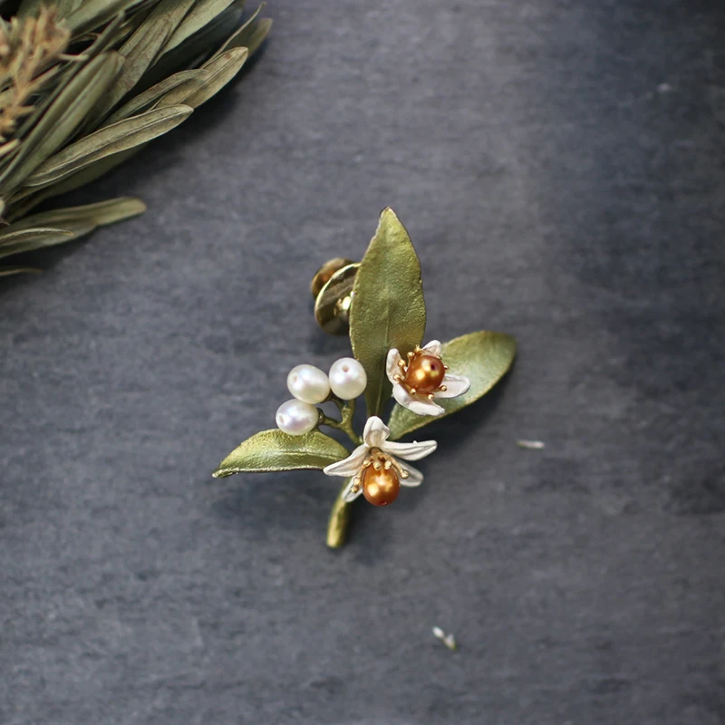 Творческая булавка с апельсиновым цветком для женщин и девочек, аксессуары, цветочные винтажные зеленые булавки для вечеринок, подарки.