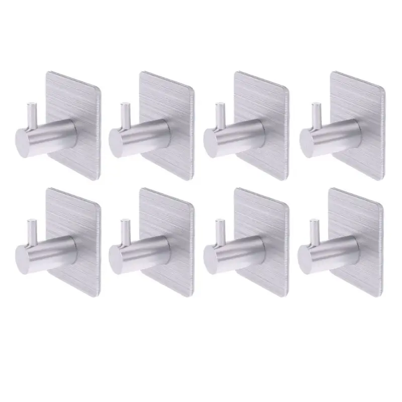 

8 Pcs Self Adhesive Aluminum Hooks Home Kitchen Wall Door Hook Clothes Coat Bag Key Hanger Bathroom Towel Holder Storage