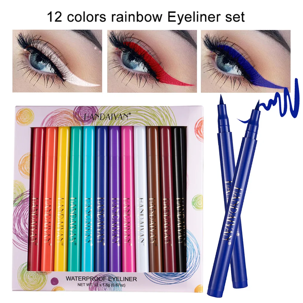 

12 Colors Matte Liquid Eyeliner Pen Waterproof Smudge Proof Eye Liner Makeup Gift for Girls Women Cosmetics