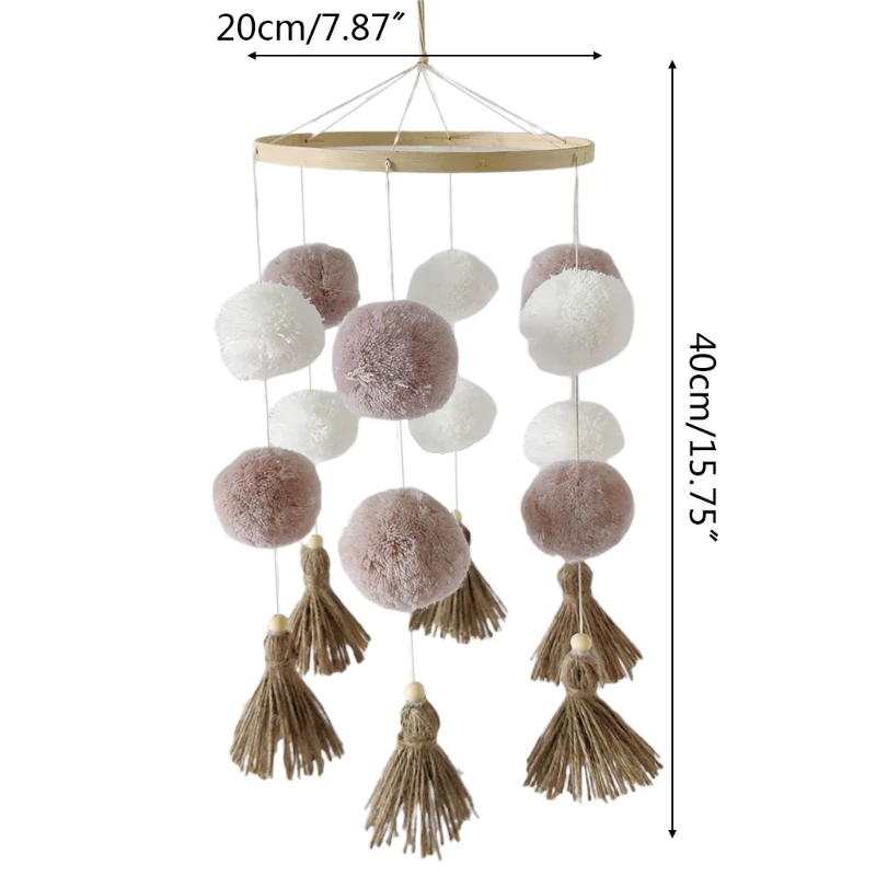 

Nordic Baby Crib Wooden Mobile Rattle Colorful Pom Pom Plush Ball Tassels Wind Chimes Hanging Toy Nursery Room Decor