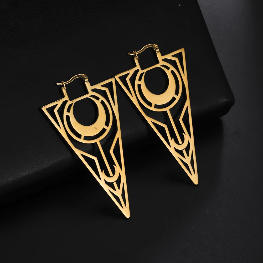 Skyrim Punk Geometric Moon Triangle Earrings for Women Stainless Steel 2022 Vintage Gothic Jewelry Gift Friends | Украшения и