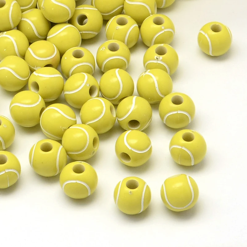 

50 pc Tennis Opaque Acrylic Beads Sports Beads Yellow 12mm Hole: 4mm