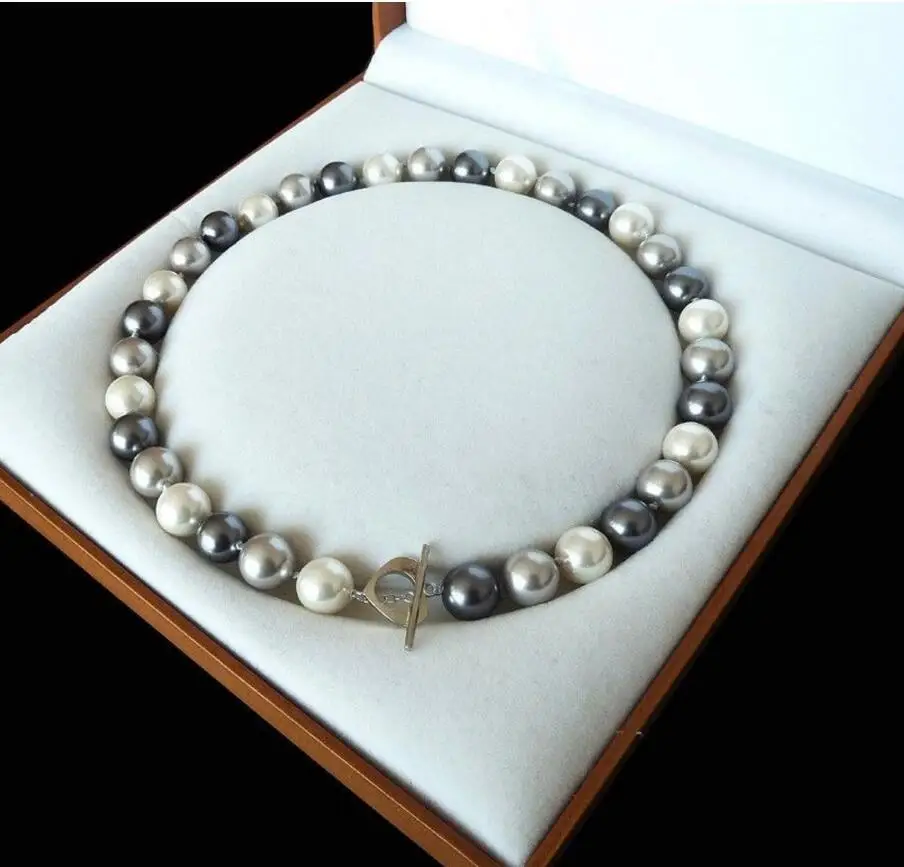 Бесплатная доставка редкая огромная 12 мм Подлинная черно-белая жемчужная