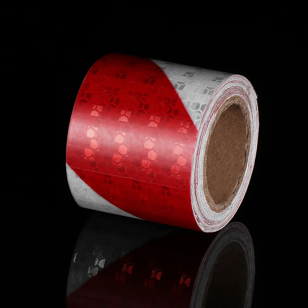 

2 Rolls Car Safety Reflective Glow In The Dark Warning Tape Red and White Twill Reflective Strip Reflective Sticker (3 Meters)