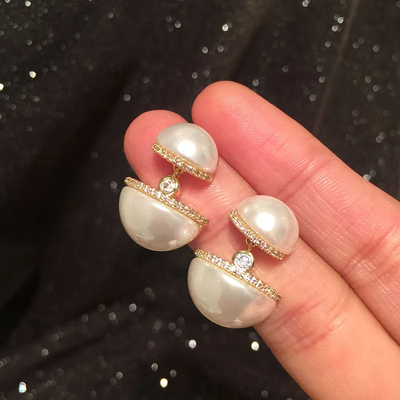 

New popular size half Pearl Earrings copper lady elegant jewelry girl versatile accessories
