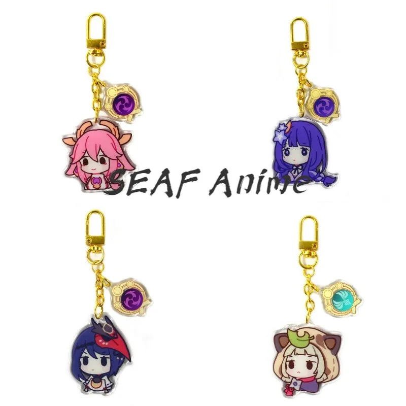 

2021 Anime Genshin Impact Inazuma Key Chains Sangonomiya Kokomi Keychain Figure Raiden Shogun Child Toy Cosplay Keyring Gift