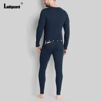 solid fashion onesie bodysuits sexy men clothing 2021 single breasted top and skinny pants long sleeve casual autumn mens set