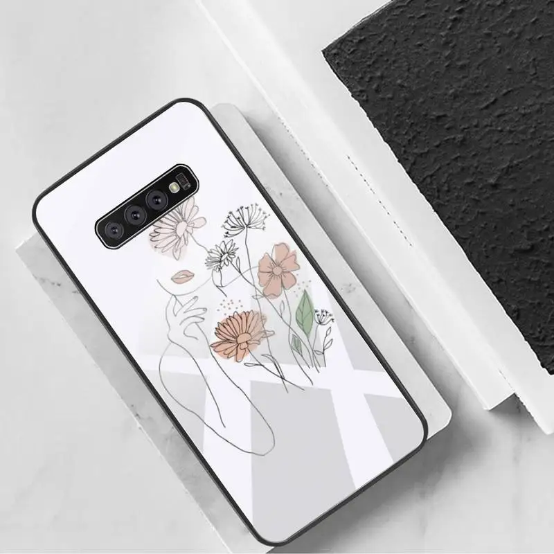 

abstract fashion vintage girl minimalist art Phone Case Tempered Glass For Samsung S20 Plus S7 S8 S9 S10 Plus Note 8 9 10 Plus
